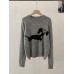 Omalai Casual Loose Round Neck Cartoon Dog Jacquard Knitwear for Women