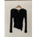 Pattern Type Solid Color  Sleeve Length Long Sleeve  Neckline Cross V-Neck  Detail Pleated Irregular Hem  Fit TypeSlim Fit  Occasion  ClothingTops