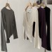 Pattern Type Solid Color  Sleeve Length Long Sleeve  Neckline Cross V-Neck  Detail Pleated Irregular Hem  Fit TypeSlim Fit  Occasion  ClothingTops