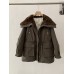 Lamb Fleece Turn-Down Collar Parka Long Sleeve Zip-Up Mid-Length Warm Cargo Jacket Women