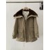 Lamb Fleece Turn-Down Collar Parka Long Sleeve Zip-Up Mid-Length Warm Cargo Jacket Women