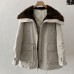 Lamb Fleece Turn-Down Collar Parka Long Sleeve Zip-Up Mid-Length Warm Cargo Jacket Women
