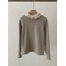 Vintage Lace Trim Solid Color Fleece Lined Thick Long Sleeve Inner Layer T-Shirt Top for Women