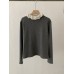 Vintage Lace Trim Solid Color Fleece Lined Thick Long Sleeve Inner Layer T-Shirt Top for Women
