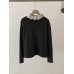 Vintage Lace Trim Solid Color Fleece Lined Thick Long Sleeve Inner Layer T-Shirt Top for Women