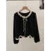 Sweet and Gentle Style Ruffled Irregular Wave Hem Bow Tie Long Sleeve Top