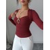 Irregular metal buckle decorative pleated top for women