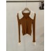 Elegant Flared Collar Knitted Top with Faux Fur and Cable Knit Detail, Slim Fit Long Sleeve Sweater for Women