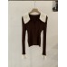 Elegant Flared Collar Knitted Top with Faux Fur and Cable Knit Detail, Slim Fit Long Sleeve Sweater for Women