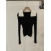 Elegant Flared Collar Knitted Top with Faux Fur and Cable Knit Detail, Slim Fit Long Sleeve Sweater for Women