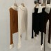 Elegant Flared Collar Knitted Top with Faux Fur and Cable Knit Detail, Slim Fit Long Sleeve Sweater for Women