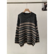 Colorful Stripe Knit Sweater Women's Autumn Winter New Thick Long Sleeve Round Neck Loose Top