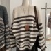 Colorful Stripe Knit Sweater Women's Autumn Winter New Thick Long Sleeve Round Neck Loose Top