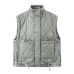 Casual Plaid Gray Stand-Up Collar Sleeveless Cotton Vest for Women