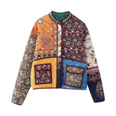 Colorful Patchwork Floral Cotton Coat for Women