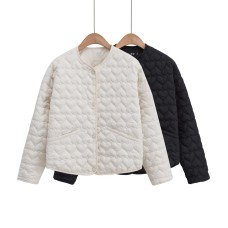 Cotton Coat with Heart-shaped Quilting Design Zipper Closure