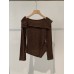 Style Melange 3D Flower Round Neck Irregular Hem Top Women's Clothing