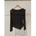 Style Melange 3D Flower Round Neck Irregular Hem Top Women's Clothing