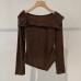 Style Melange 3D Flower Round Neck Irregular Hem Top Women's Clothing