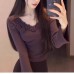 Elegant Luxury Soft Knit Top with Purple Floral Pattern,  Unique Style, Atmosphere-Enhancing Design
