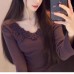 Elegant Luxury Soft Knit Top with Purple Floral Pattern,  Unique Style, Atmosphere-Enhancing Design
