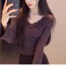 Elegant Luxury Soft Knit Top with Purple Floral Pattern,  Unique Style, Atmosphere-Enhancing Design