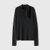 Soft and Elegant Wool Long Sleeve Top with Gentle Tie-Neck Design