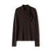 Soft and Elegant Wool Long Sleeve Top with Gentle Tie-Neck Design