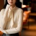 Soft and Elegant Wool Long Sleeve Top with Gentle Tie-Neck Design