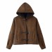 Hooded fur integrated lamb fur coat