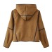 Hooded fur integrated lamb fur coat