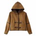 Hooded fur integrated lamb fur coat
