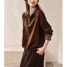 Soft Skin-Friendly Top Autumn False Two-Piece Sleeve Cuff Color-Blocking Layered Hoodie Sweatshirt