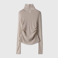 Stylish Starlight Waltz Sheer Textured Pleated High Neck Knit Top
