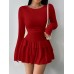 Solid color slim fit and slimming temperament long sleeved dress for women