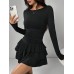 Solid color slim fit and slimming temperament long sleeved dress for women