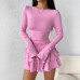 Solid color slim fit and slimming temperament long sleeved dress for women