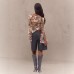 One shoulder floral print slit horn long sleeved irregular women's top