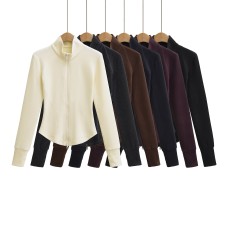 High neck long sleeved double zipper top for women High neck long sleeved double zipper top for women