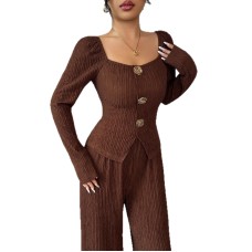 Solid color square neck slim fit set for women Solid color square neck slim fit set for women