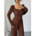 Solid color square neck slim fit set for women
