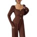 Solid color square neck slim fit set for women