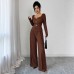 Solid color square neck slim fit set for women
