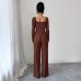 Solid color square neck slim fit set for women