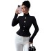 High neck metal buckle decorative pleated top