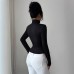 High neck metal buckle decorative pleated top