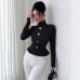 High neck metal buckle decorative pleated top