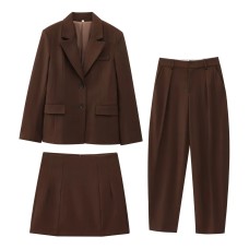 Solid Color  Long Sleeve Asymmetric Hem Straight Cut Suit Set