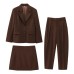 Solid Color  Long Sleeve Asymmetric Hem Straight Cut Suit Set