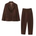 Solid Color  Long Sleeve Asymmetric Hem Straight Cut Suit Set